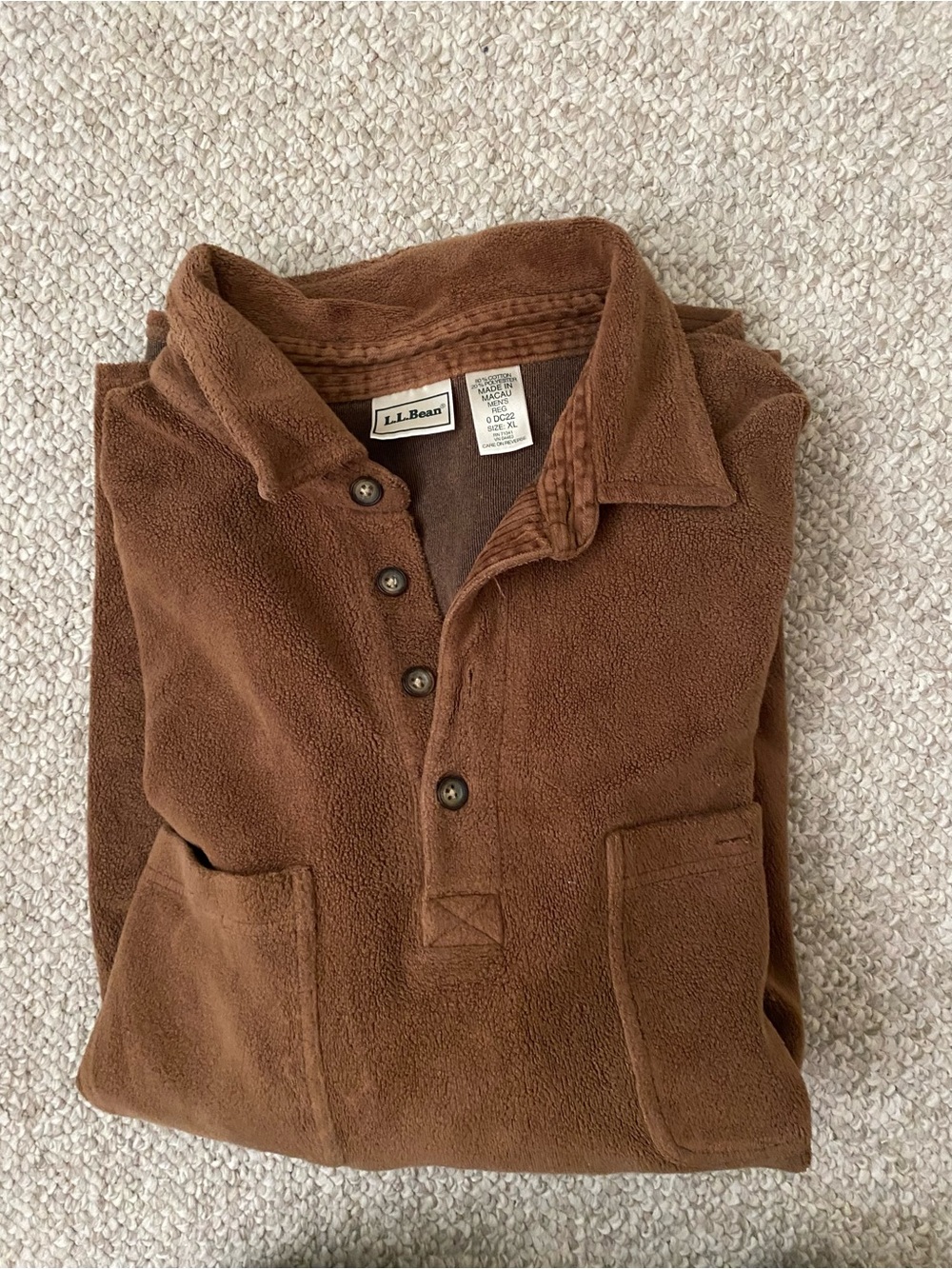 L.L.Bean Chestnut Brown Fleece Henley Pullover